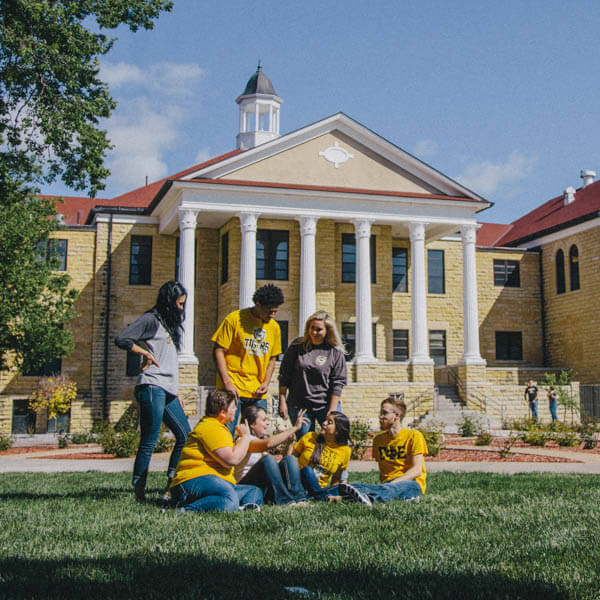 students playing in the quad of FHSU