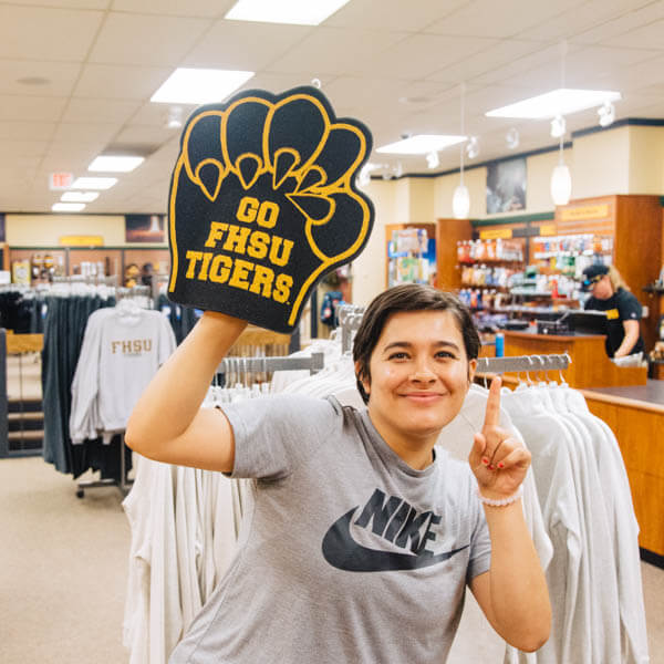 a student in FHSU Tiger Spirit Shop