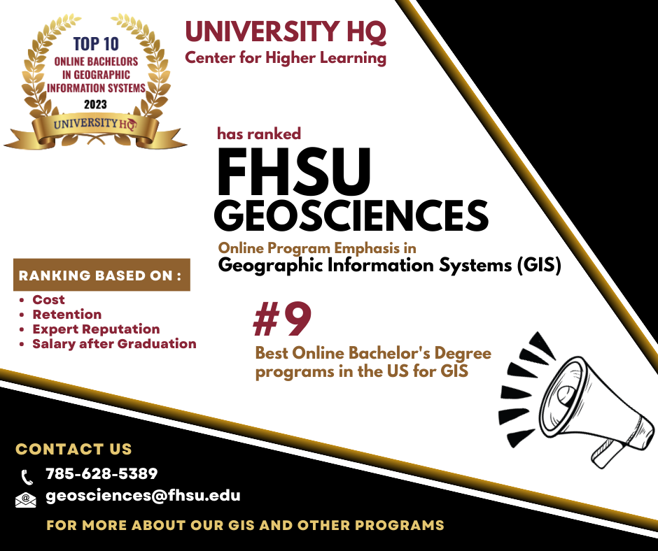 FHSU B.S. Geosciences GIS program emphasis ranked #9 in the country.
