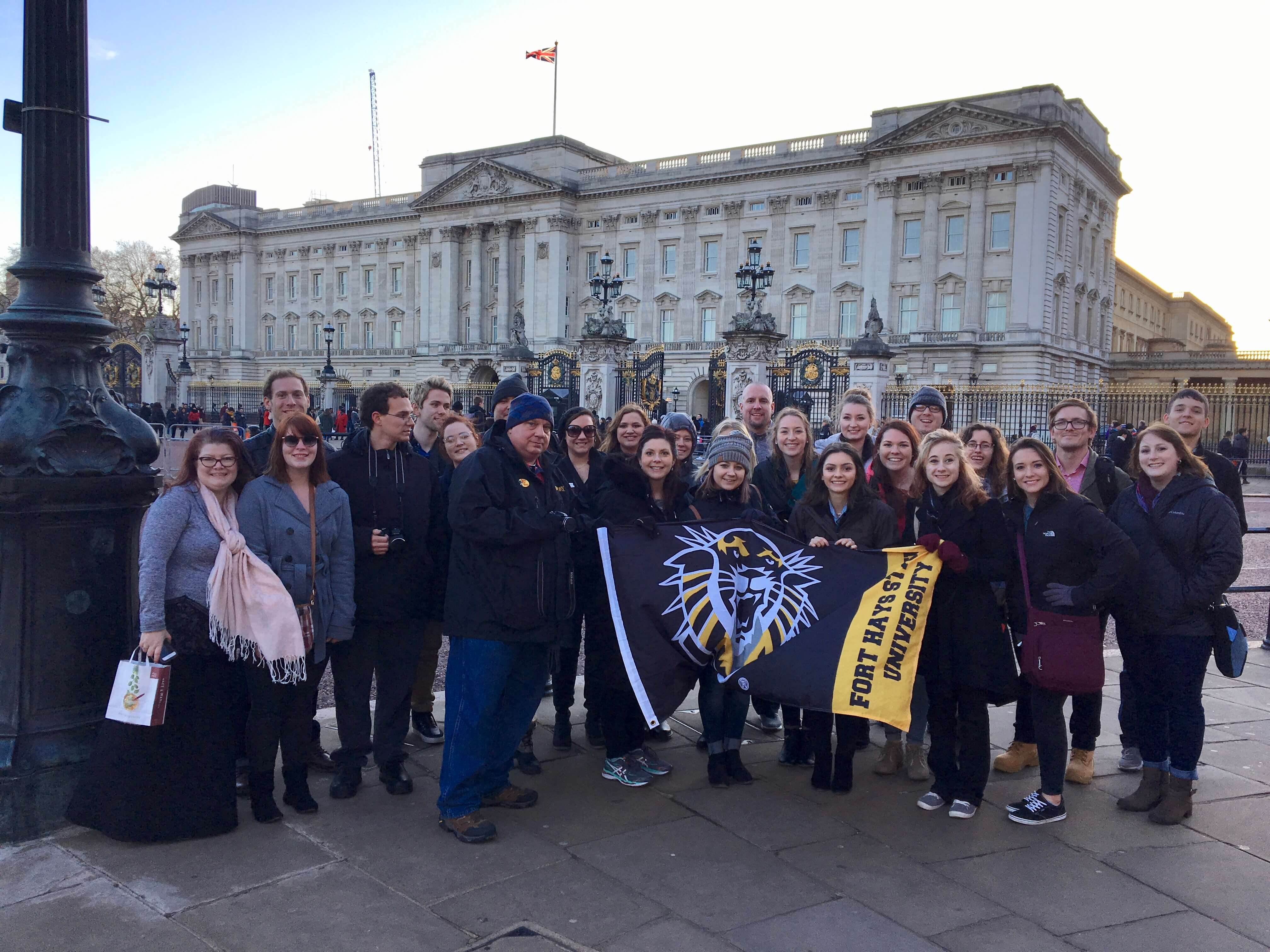 Entire group outside Buckingham Palace