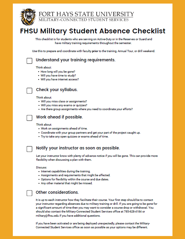 Military Student Absence Checklist
