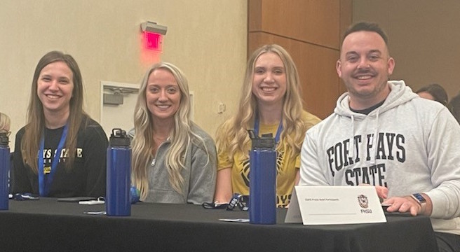 Team members of FHSU’s winning Prairie Bowl Praxis competition this semester were from left: Morgan Weber, Halle Knigge, Madison Shandy, and Cody Stephenson.    