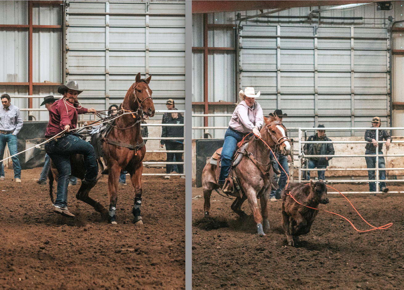 Cutline: FHSU rodeo team members Brent Hornbuckle, left, and Kamryn Smith, right.