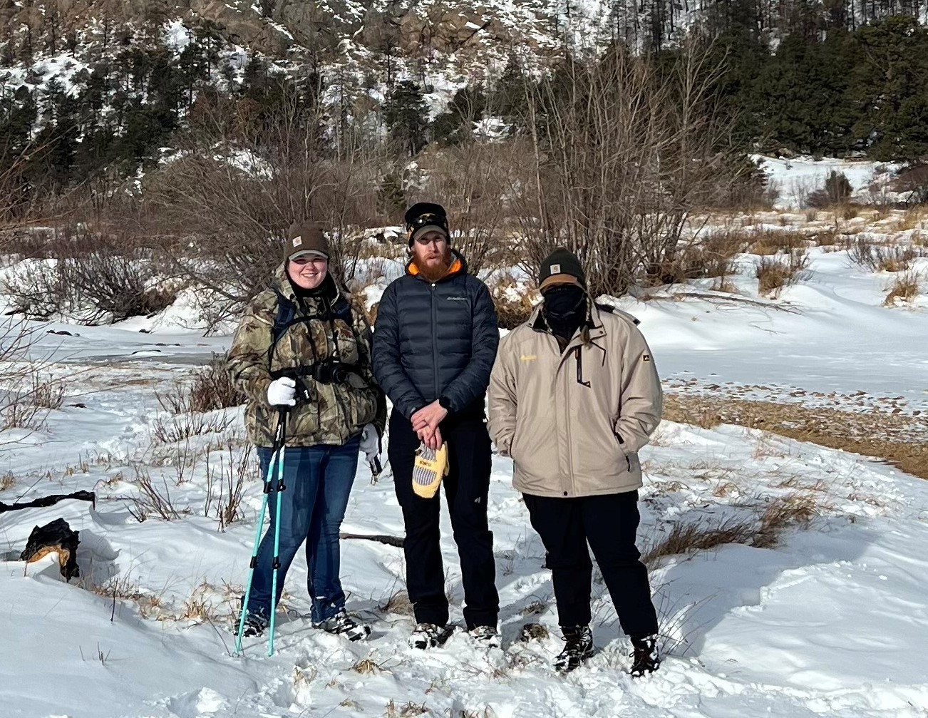FHSU online students Mary Kate Hale and Brooklyn Whitcomb with assistant professor Matthew Clay in Rocky Mountain National Park