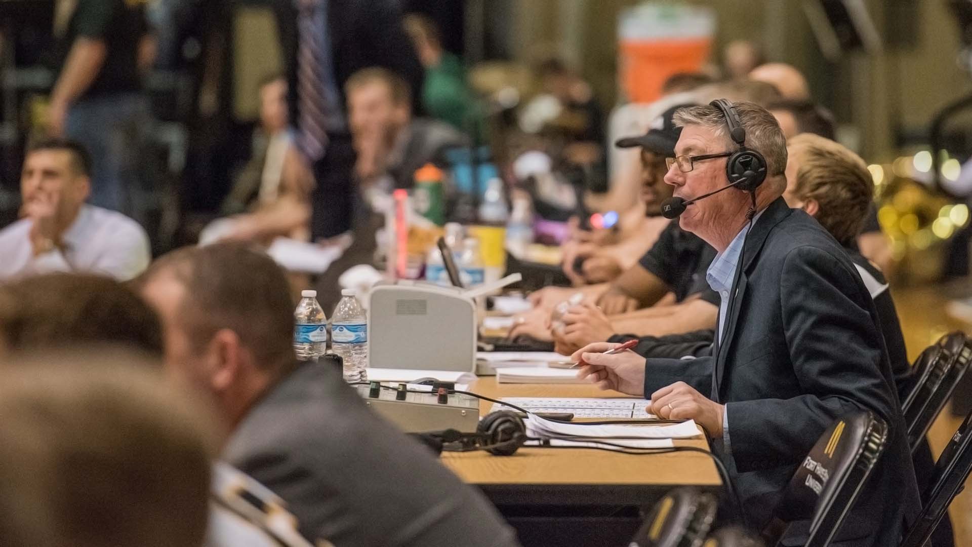 Gerard Wellbrock captured in action at an FHSU Athletics event. Photographed by Bob Duffy.
