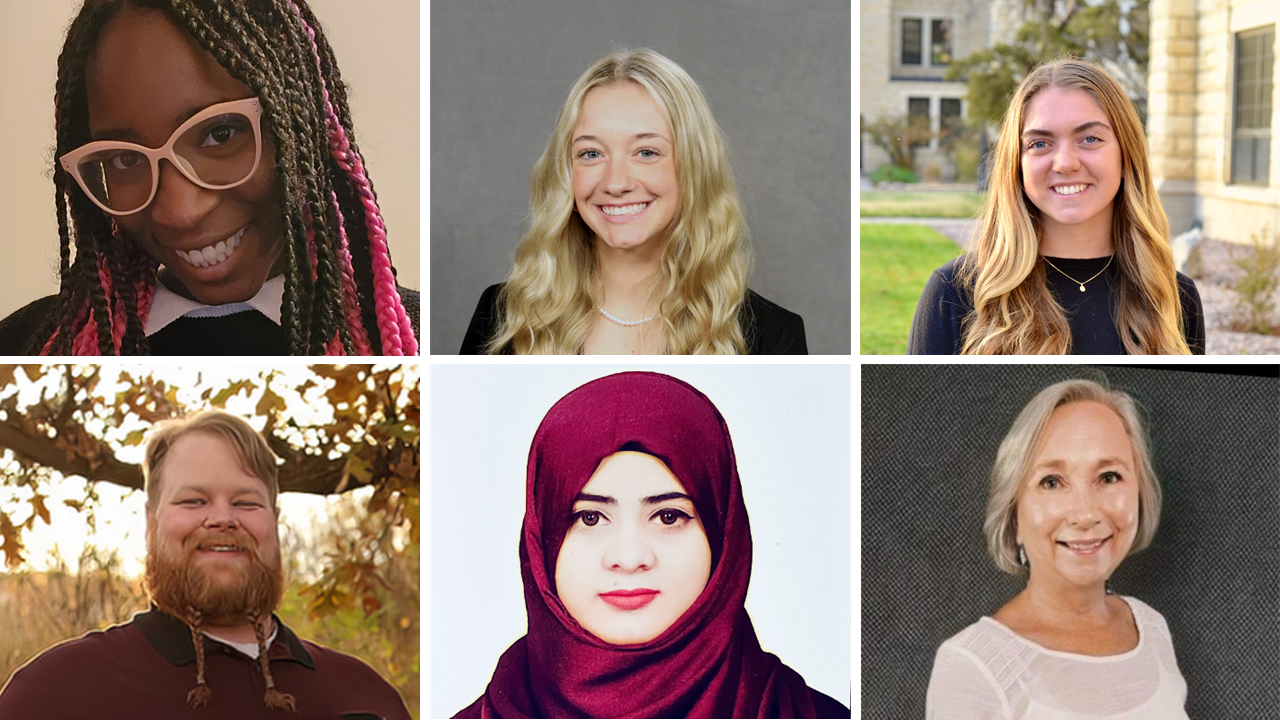 Top row, left to right: Sydney Walker, Kirsten Evans, Grace Unruh. Bottom row: Robert Oller, Hamna Aslam, Lee Darte