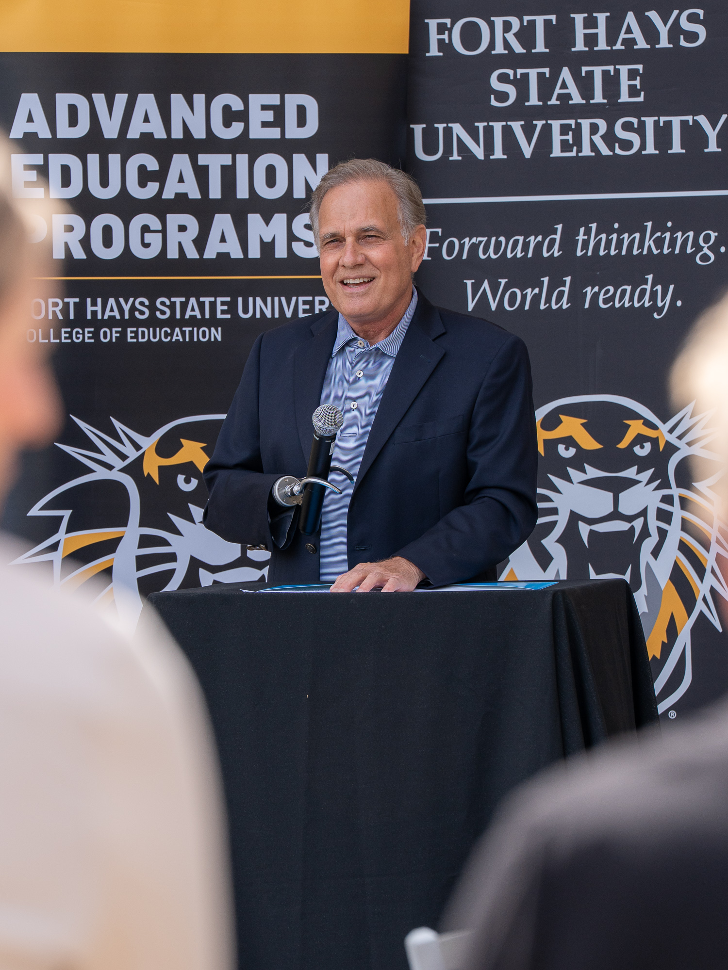 Frank Shoffner, President/CEO of Credit Union of America, speaks to attendees during Monday morning’s partnership announcement.