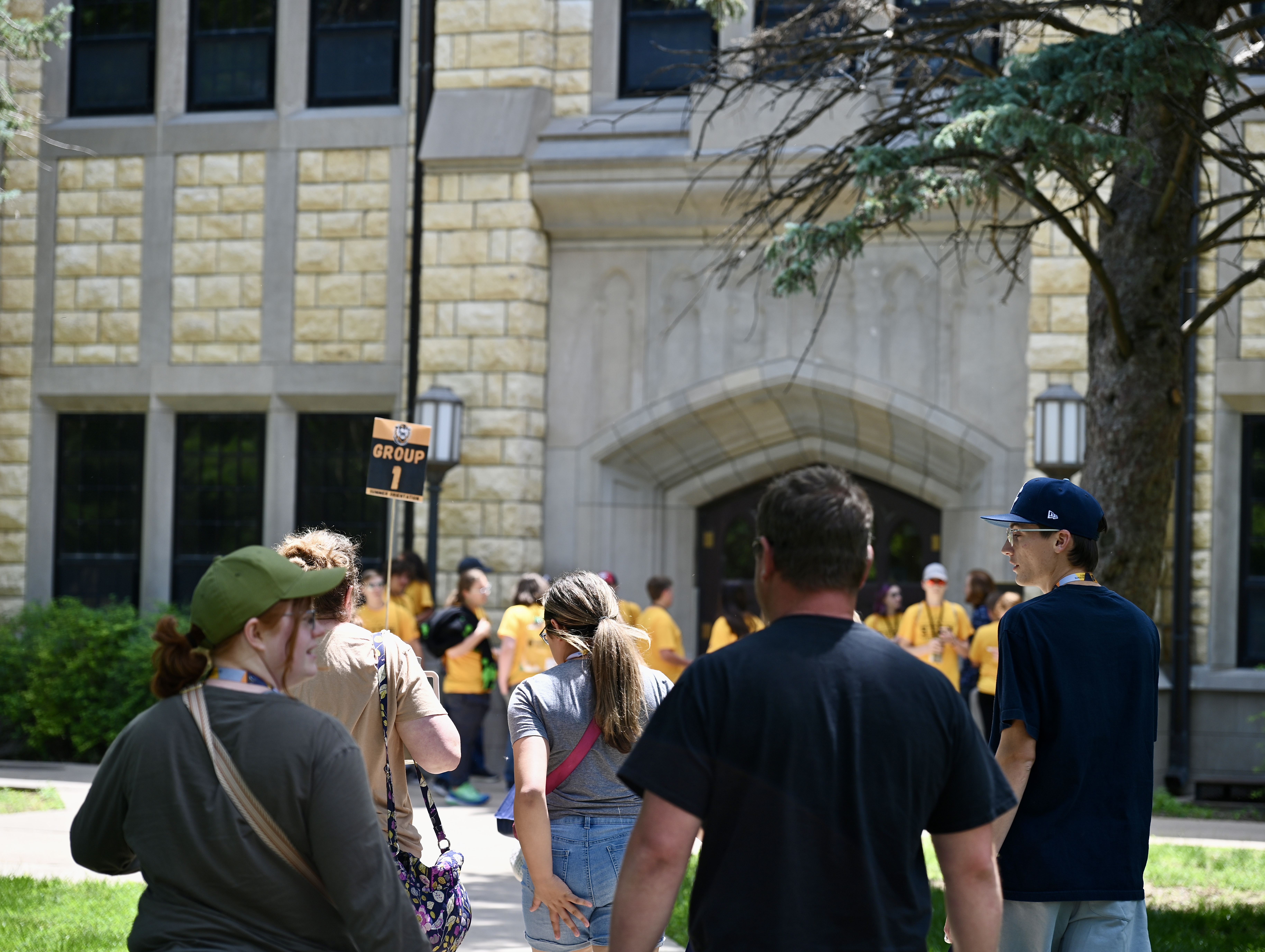 Group walking on campus during the event