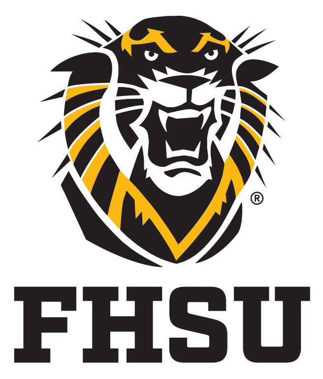 FHSU logo - 2-color, black text - lockdown centered slab
