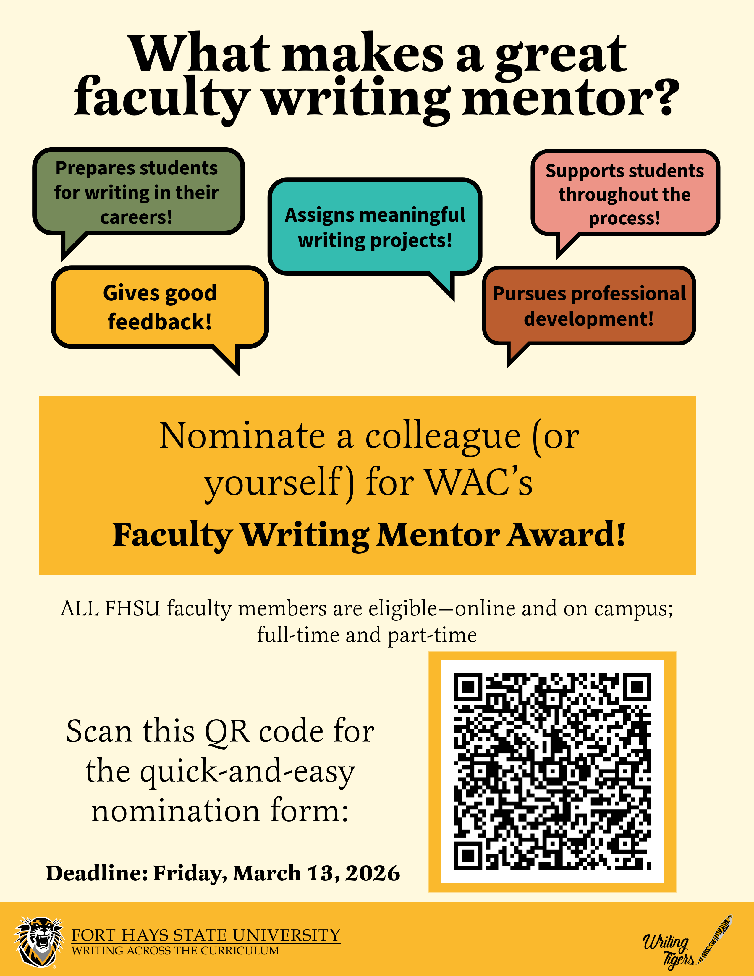 Flyer describing the faculty mentor award with QR nomination image